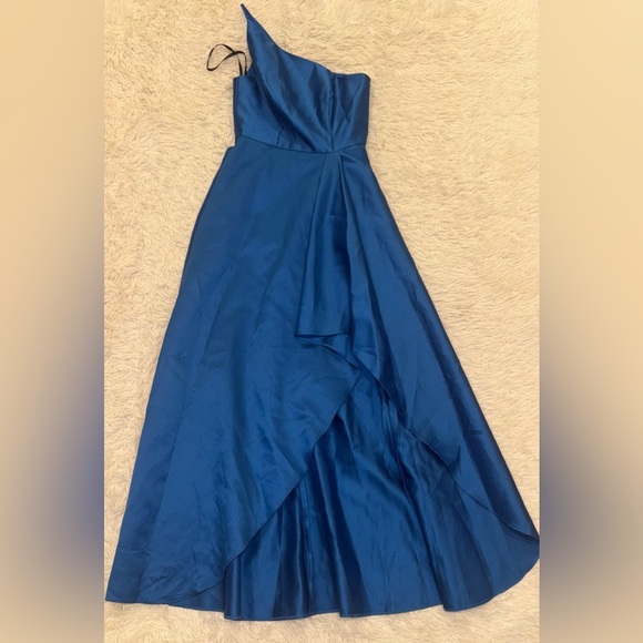 NEW ALFRED SUNG Strapless Satin Classic High Low Hem Dress D831 Blue sz US 2 - Picture 4 of 7